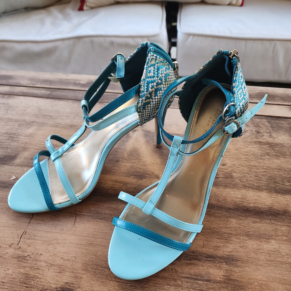 Christian Siriano Teal and Aqua Strappy Heels